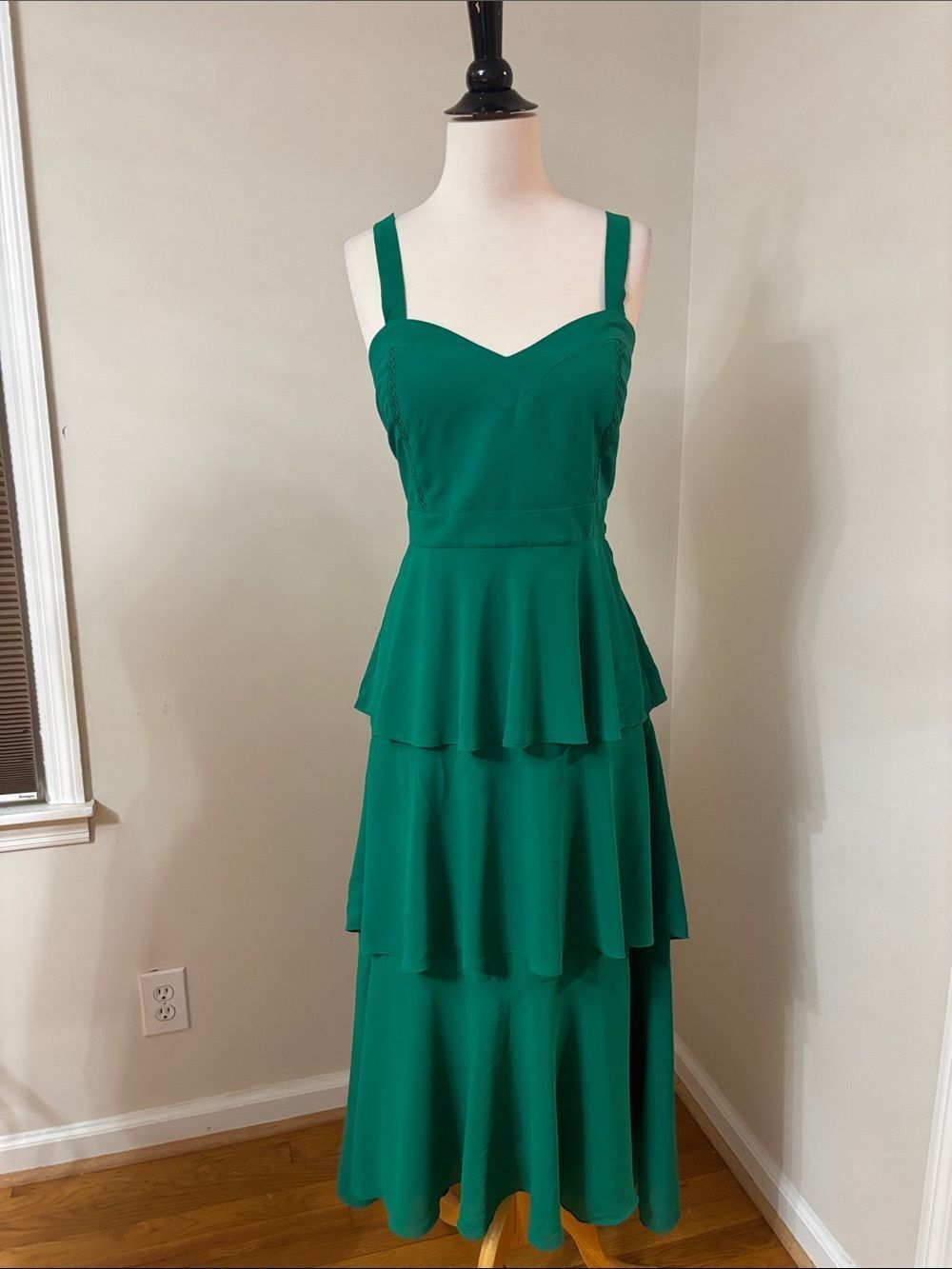 Badgley Mischka Emerald Green Tiered Maxi Dress 8